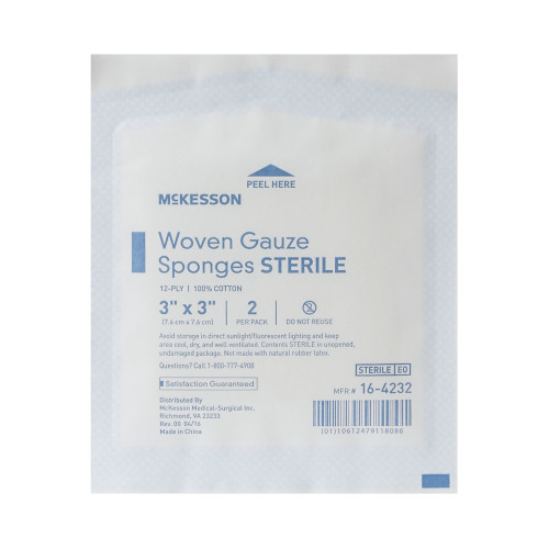McKesson Gauze Sponge 3 X 3 Inch 12-Ply Sterile 2 per Pack, 16-4232, Box of 40