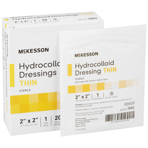 McKesson Thin Hydrocolloid Dressing Film Backing 2 X 2 Inch Square Hydrocolloid, 1882, Pack of 1