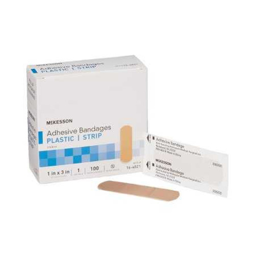 Adhesive Strip McKesson 1 x 3 Inch Plastic Rectangle Tan Sterile 16-4821 Case of 2400 16-4821 McKesson 466878_CS