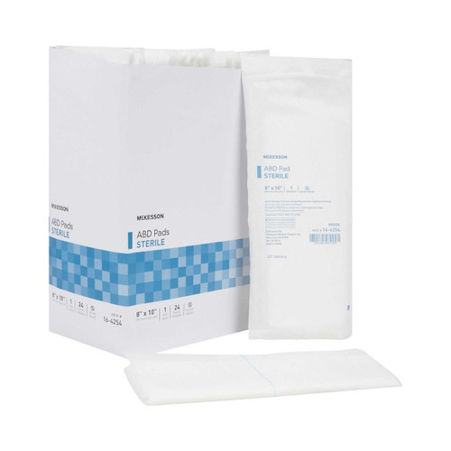 Abdominal Pad McKesson 8 x 10 Inch 1 per Pack Sterile Rectangle 16-4254 Case of 360 16-4254 McKesson 446059_CS