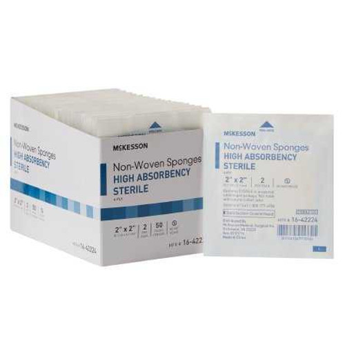 Nonwoven Sponge McKesson 2 x 2 Inch 2 per Pack Sterile 4-Ply Square 16-42224 Box of 50 16-42224 McKesson 482409_BX