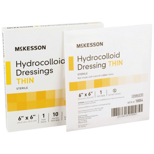 McKesson Thin Hydrocolloid Dressing Film Backing 6 X 6 Inch Square Hydrocolloid / Film, 1884, Pack of 1
