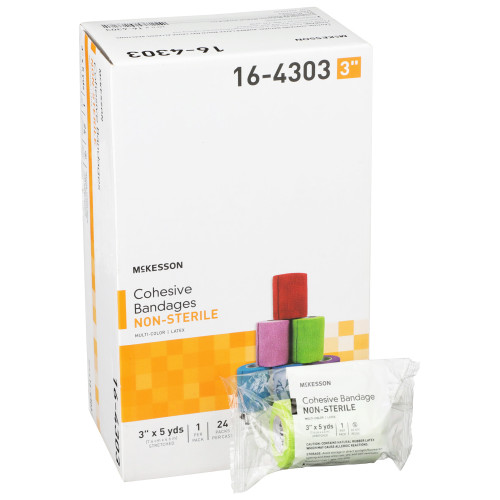 McKesson Cohesive Bandage, 3'' x 5 Yard, Non Sterile, Latex, Assorted Color, Roll of 1