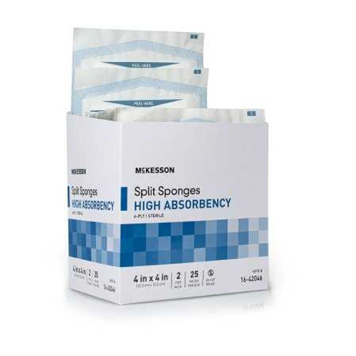 Split Sponges McKesson 4 x 4 Inch Sterile 6-Ply 16-42046 Case of 300 16-42046 McKesson 482415_CS