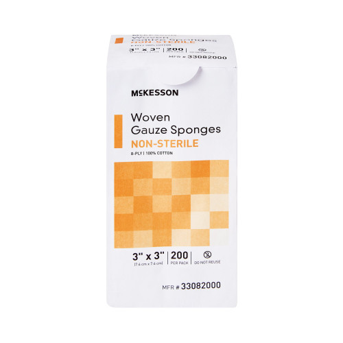 McKesson Gauze Sponge 3 X 3 Inch 8-Ply NonSterile 200 per Pack, 33082000, Pack of 200