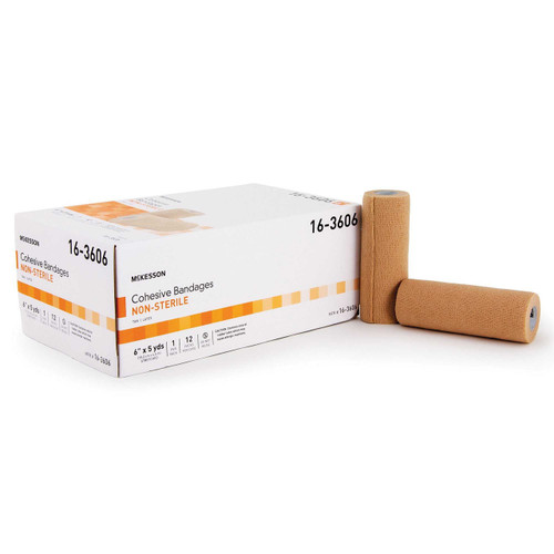 Cohesive Bandage McKesson 6 Inch X 5 Yard Standard Compression Self-adherent Closure Tan NonSterile 16-3606 Case/12 16-3606 MCK BRAND 464155_CS