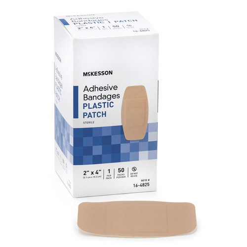 Adhesive Strip McKesson 2 X 4 Inch Plastic Square Tan Sterile 16-4825 Case/1200 16-4825 MCK BRAND 511333_CS