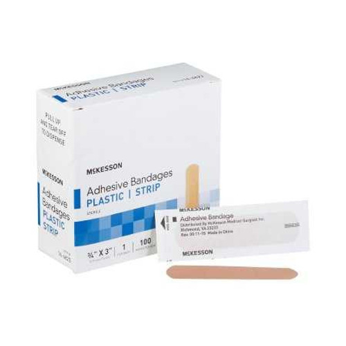 Adhesive Strip McKesson .75 X 3 Inch Plastic Rectangle Tan Sterile 16-4823 Case/2400 16-4823 MCK BRAND 464083_CS
