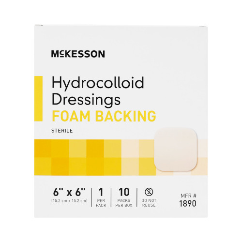 McKesson Hydrocolloid Dressing Foam Backing 6 X 6 Inch Square Hydrocolloid / Foam, 1890, Pack of 1
