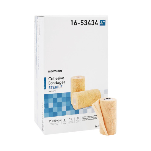 Cohesive Bandage McKesson 4 Inch x 5 Yard Self-Adherent Closure Tan Sterile Standard Compression 16-53434 Case of 18