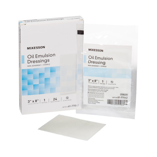 McKesson Oil Emulsion Impregnated Dressing Rectangle 3 X 8 Inch Sterile, 61-77042, Case of 144