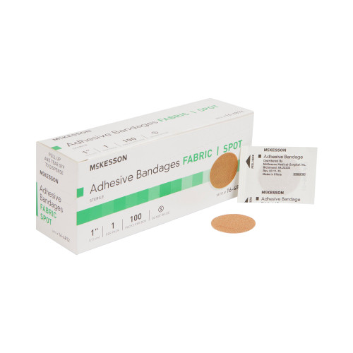 McKesson Adhesive Spot Bandage Fabric Tan 1 Inch Diameter Sterile, 16-4812, Case of 2400