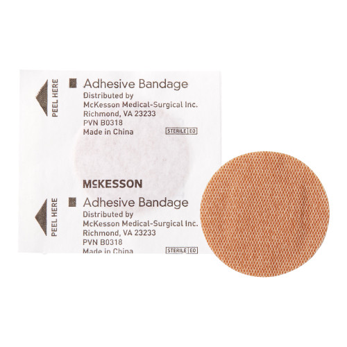 McKesson Adhesive Spot Bandage Fabric Tan 1 Inch Diameter Sterile, 16-4812, Case of 2400