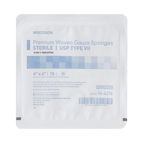 McKesson Gauze Sponge 4 X 4 Inch 16-Ply Sterile 10 per Tray, 16-4276, Case of 72
