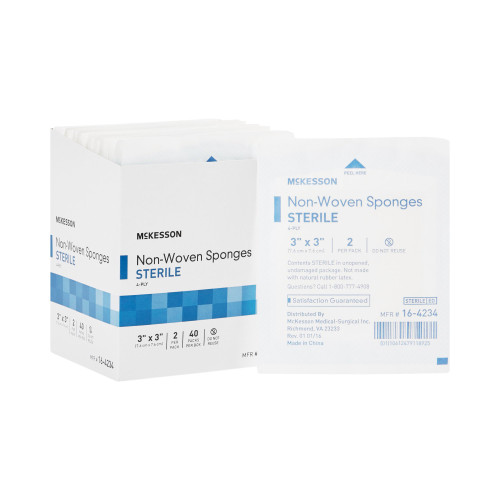 McKesson Nonwoven Sponge 3 X 3 Inch 4-Ply Sterile 2 per Pack, 16-4234, Pack of 1