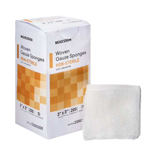McKesson Gauze Sponge 3 X 3 Inch 8-Ply NonSterile 200 per Pack, 33082000, Case of 4000
