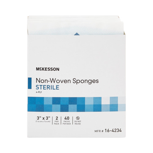 McKesson Nonwoven Sponge 3 X 3 Inch 4-Ply Sterile 2 per Pack, 16-4234, Case of 1200