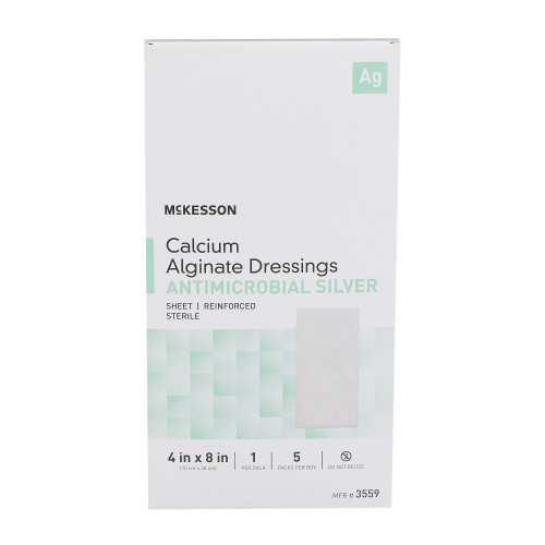 McKesson Silver Alginate Dressing 4 X 8 Inch Rectangle Sterile, 3559, Case of 50