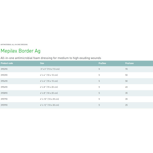 Mepilex Border Ag Silver Foam Dressing 4 X 4 Inch Square Sterile, 395390, Box of 5