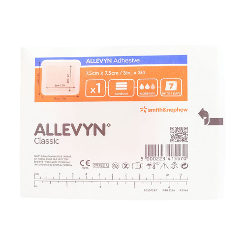 Allevyn Adhesive Foam Dressing 3 X 3 Inch With Border Film Backing Adhesive Square Sterile, 66020043, Box of 10