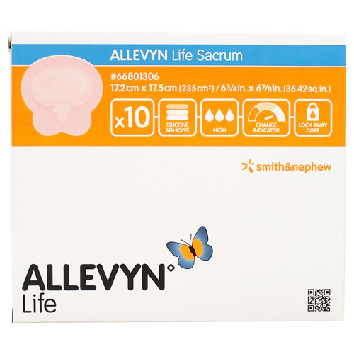 Allevyn Life Foam Dressing 6-3/4 X 6-7/8 Inch With Border Film Backing Silicone Gel Adhesive Sacral Sterile, 66801306, Box of 10