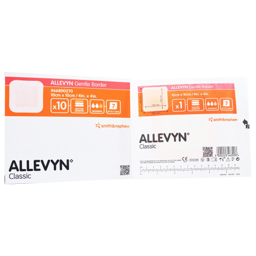 Allevyn Gentle Border Foam Dressing 4 X 4 Inch With Border Film Backing Silicone Gel Adhesive Square Sterile, 66800270, Box of 10