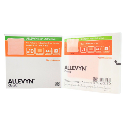 Allevyn Foam Dressing 4 X 4 Inch Without Border Film Backing Nonadhesive Square Sterile, 66007637, Box of 10