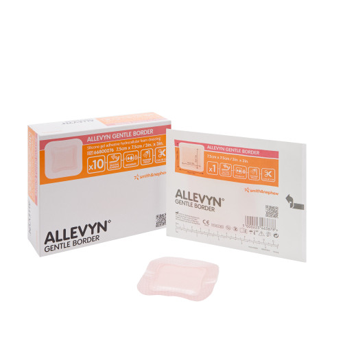 Allevyn Gentle Border Foam Dressing 3 X 3 Inch With Border Film Backing Silicone Gel Adhesive Square Sterile, 66800276, Pack of 1