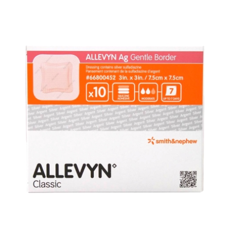 Allevyn Ag Gentle Border Silver Foam Dressing 3 X 3 Inch Square Sterile, 66800452, Pack of 1