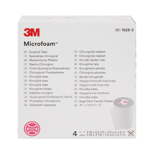 3M Microfoam Medical Tape White 3 Inch X 5-1/2 Yard Elastic / Foam NonSterile, 1528-3, Roll of 1
