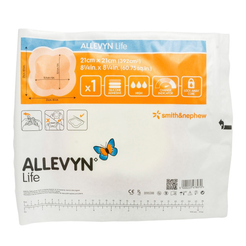Allevyn Life Foam Dressing 8-1/4 X 8-1/4 Inch With Border Film Backing Silicone Gel Adhesive Quadrilobe Sterile, 66801070, Box of 10