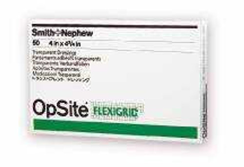 Transparent Film Dressing OpSite Flexigrid Rectangle 4 X 4-3/4 Inch 2 Tab Delivery Without Label Sterile 66024630 Box/50 66024630 UNITED / SMITH & NEPHEW 379570_BX