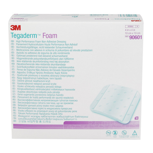 3M Tegaderm High Performance Foam Dressing 4 X 4 Inch Without Border Film Backing Nonadhesive Square Sterile, 90601, Box of 10