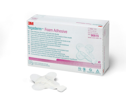 3M Tegaderm High Performance Foam Dressing 2-3/4 X 2-3/4 Inch With Border Film Backing Acrylic Adhesive Square Sterile, 90615, Box of 10