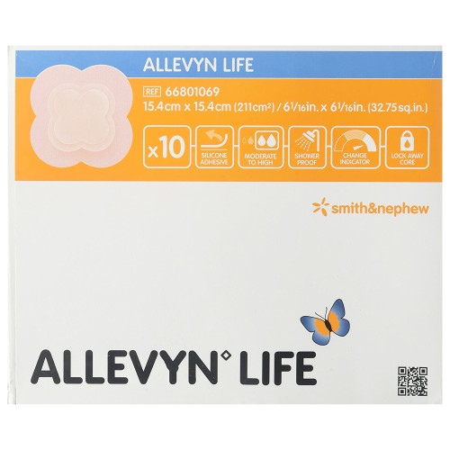 Allevyn Life Foam Dressing 6-1/16 X 6-1/16 Inch With Border Film Backing Silicone Gel Adhesive Quadrilobe Sterile, 66801069, Pack of 1