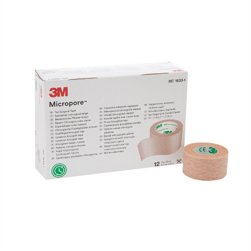 3M Micropore Medical Tape Tan 1 Inch X 10 Yard Paper NonSterile, 1533-1, Box of 12