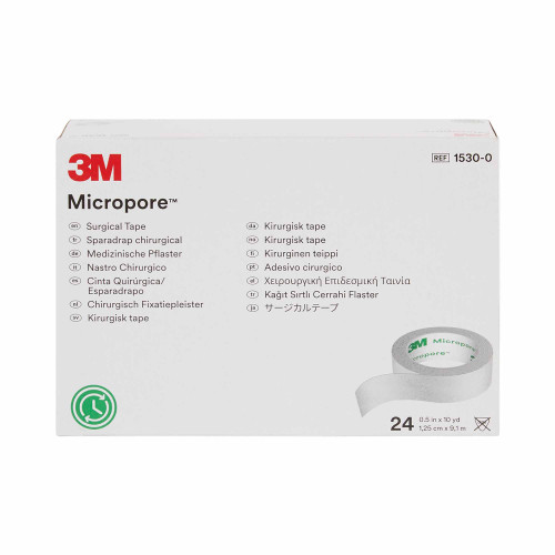 3M Micropore Medical Tape White 1/2 Inch X 10 Yard Paper NonSterile, 1530-0, Roll of 1