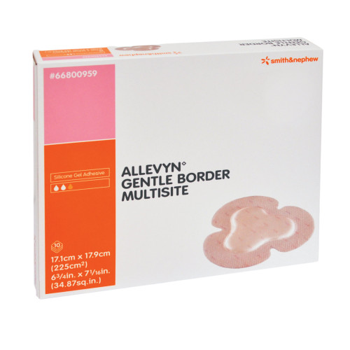 Allevyn Gentle Border Foam Dressing 6-3/4 X 7-5/8 Inch With Border Film Backing Silicone Gel Adhesive Multisite Sterile, 66800959, Box of 10
