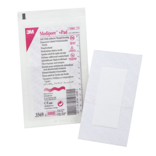 3M Medipore Composite Dressing 3-1/2 X 6 Inch Rectangle Sterile Nonwoven Backing, 3569, Box of 25