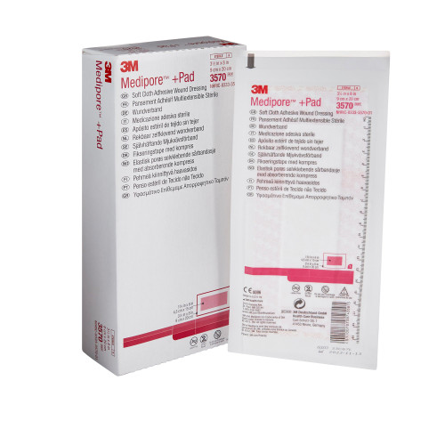3M Medipore Composite Dressing 3-1/2 X 8 Inch Rectangle Sterile Nonwoven Backing, 3570, Box of 25