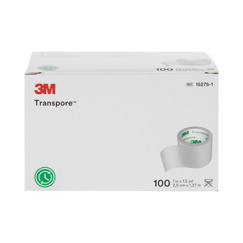 Medical Tape 3M Transpore Water Resistant Plastic 1 Inch X 1-1/2 Yard NonSterile 1527S-1 Box/100 1527S-1 3M 6188_BX