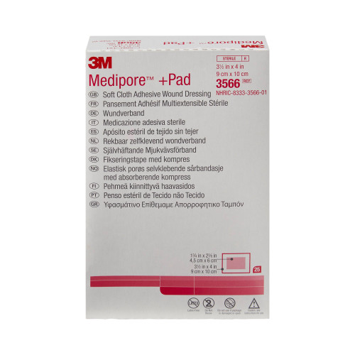 3M Medipore Composite Dressing 3-1/2 X 4 Inch Rectangle Sterile Nonwoven Backing, 3566, Case of 100