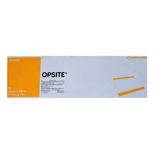 OpSite Transparent Film Dressing 11 X 11-3/4 Inch 2 Tab Delivery Rectangle Sterile, 4987, Box of 10