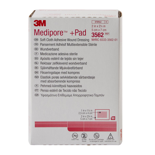 3M Medipore Composite Dressing 2 X 2-3/4 Inch Rectangle Sterile Nonwoven Backing, 3562, Case of 200