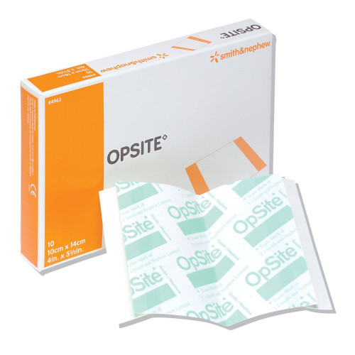 OpSite Transparent Film Dressing 4 X 5-1/2 Inch 2 Tab Delivery Rectangle Sterile, 4963, Case of 100