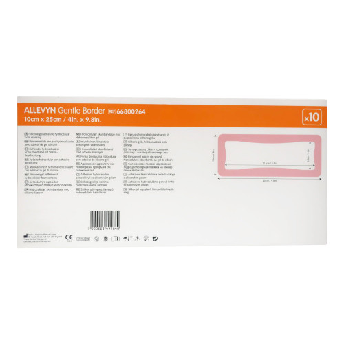 Allevyn Gentle Border Foam Dressing 4 X 10 Inch With Border Film Backing Silicone Gel Adhesive Rectangle Sterile, 66800264, Box of 10
