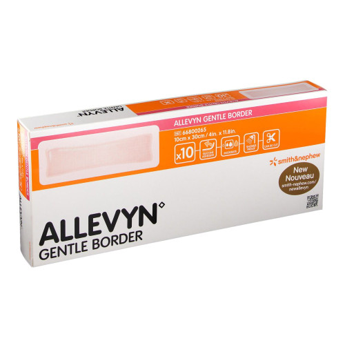 Allevyn Gentle Border Foam Dressing 4 X 12 Inch With Border Film Backing Silicone Gel Adhesive Rectangle Sterile, 66800265, Case of 60