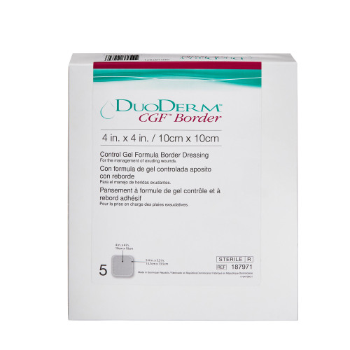 DuoDERM CGF Border Hydrocolloid Dressing Foam Backing 4 X 4 Inch Square Hydrocolloid, 187971, Box of 5