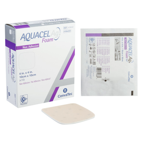 Aquacel Ag Silver Foam Dressing 4 X 4 Inch Square Sterile, 420642, Box of 10