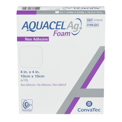 Aquacel Ag Silver Foam Dressing 4 X 4 Inch Square Sterile, 420642, Box of 10